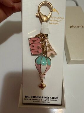 Pastel Hot Air Balloon & Eiffel Tower Bag Charm Keychain NWT in box